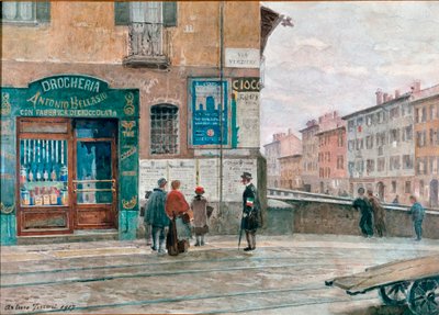 Milan, View from the Bridge of Porta Vittoria (Verziere) (1917) by Arturo Ferrari
