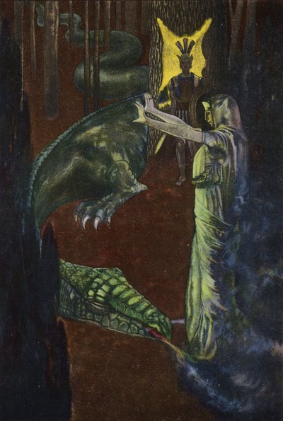 Jason watching Medea put the dragon guarding the golden fleece to sleep by Artus Scheiner