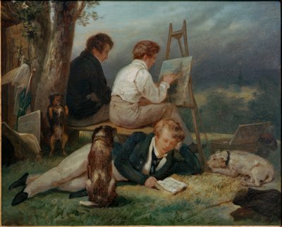 The Three Scheffer Brothers in a Landscape by Ary Scheffer