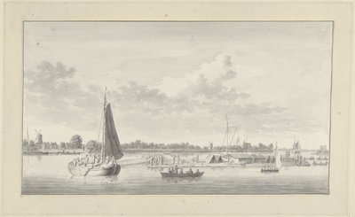 Large Raft and Various Ships on the Merwede near the House de Merwe near Dordrecht by Ary van Wanum