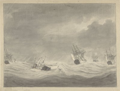 The Sinking of the Ship De Unie under Captain Count van Welderen in the North Sea, October 19, 1782 by Ary van Wanum