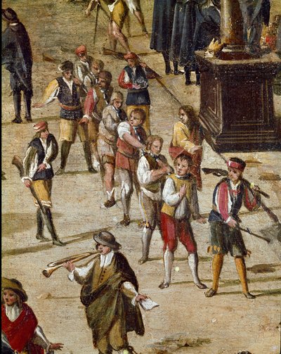 Place of the Court of the Vicaria in Naples at the Time of the Revolution of Masaniello Criminals are Judged Before the Entrance - Detail Depicting a Group of Convicts Chained by the Neck by Ascanio Luciani