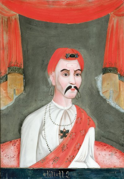Reverse Glass Painting of an Indian Noble, from India or China for the Indian Market by Asian School