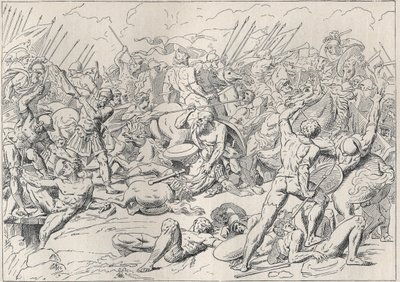 Peloponnesian War: The Battle of Potidaea (engraving after Carstens) by Asmus Jacob (after) Carstens
