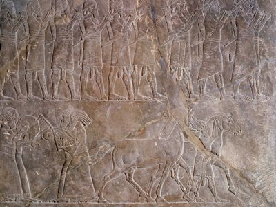Oriental Antiquities: Detail of a Bas-Relief in Limestone: The Musicians of the Armour of Ashurbanipal, King of Assyria. 640 BC. From Nineveh. Paris, Louvre Museum by Assyrian