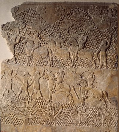 Battle scene (Low relief of Assurbanipal Palace, 7th century BC) by Assyrian