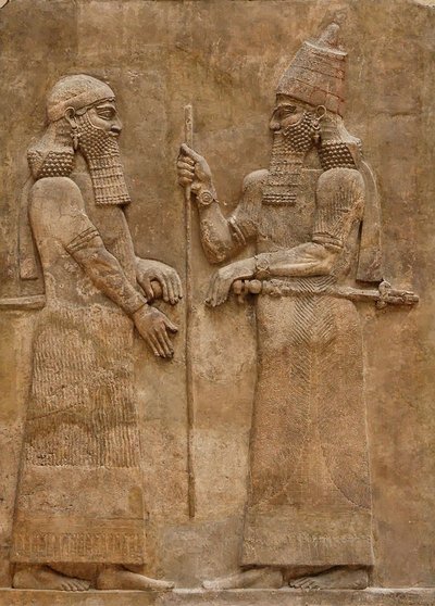 Sargon II and dignitary, relief from King Sargon