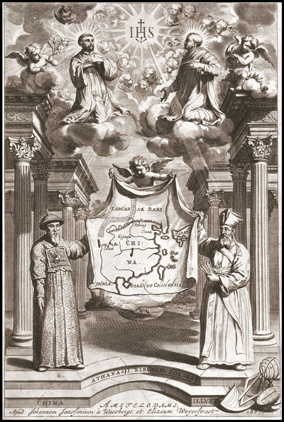 Adam Schall (left) and Matteo Ricci (right) in Chinese Mandarin costume, frontispiece of China by Athanase Kircher by Athanasius Kircher