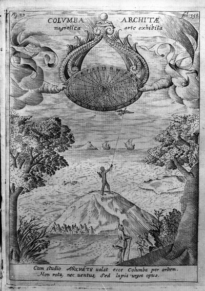 Archytas of Taranto (435-347 BC) flies a wooden dove. Engraving from 