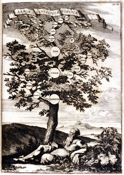 Genealogical Tree of Noah after Athanasius Kircher, Turris Babel, Roma 1675 by Athanasius Kircher