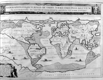 Geographic Chart of the World After the Deluge by Athanasius Kircher