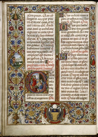 Missal of Thomas James: Page with an Initial: The Adoration of the Magi and a Margin Medallion: The Shepherds of the Annunciation by Attavante degli Attavanti