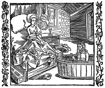 The Woman and the Bathing Hermit by attributed to Albrecht Dürer