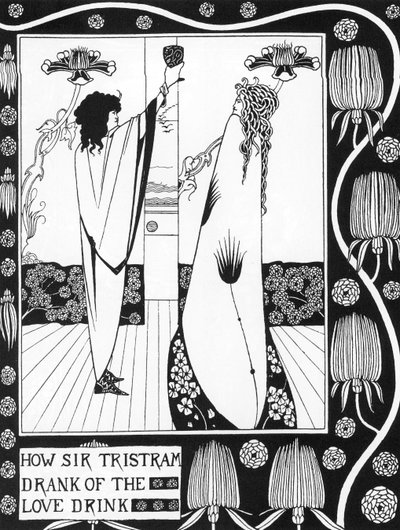 Arthurian Legend: Tristan Drinking the Love Philtre (Engraving in The Story of Tristan and His Adventures, Including His Love Story with Isolde, from Sir Thomas Malory, Edition Illustrated by Aubrey Beardsley, 1893-1894) by Aubrey Beardsley