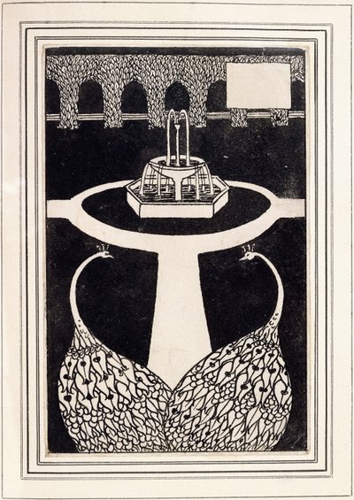 Chapter heading depicting two peacocks in a garden with a fountain, c.1893/4 by Aubrey Beardsley
