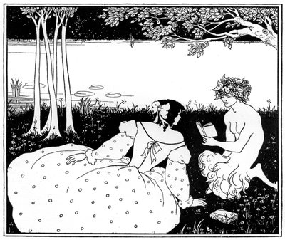 Pan Reading to a Woman by a Brook by Aubrey Beardsley