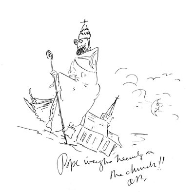 The Pope weighs heavily on the Church by Aubrey Beardsley