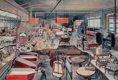 Interior of a modern urban dairy, illustration from 