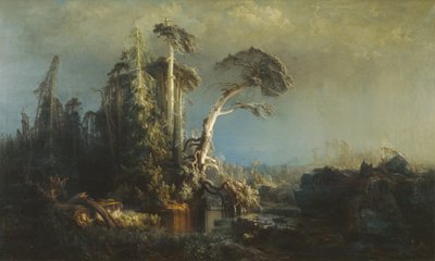 Dying virgin forest in rough weather (after the storm) by August Cappelen