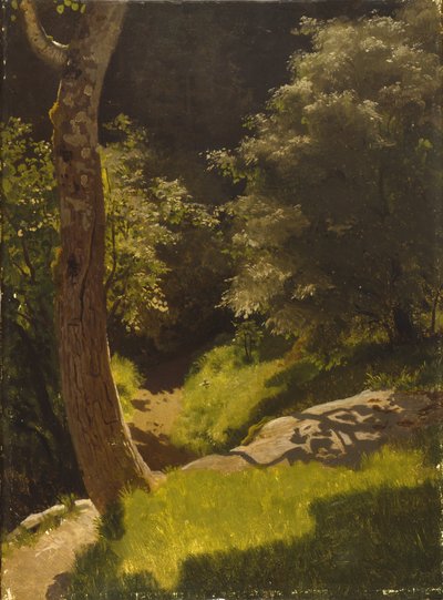 Park landscape with garden path by August Cappelen