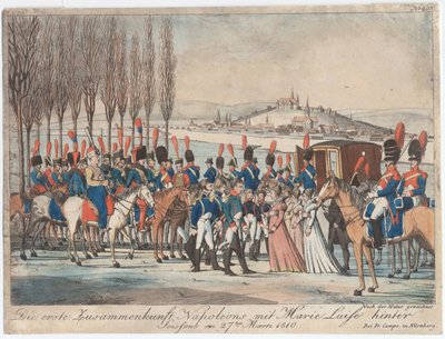 Napoleon introducing Empress Marie-Luise to his family outside pavilion near Soissons by August Friedrich Andreas Campe