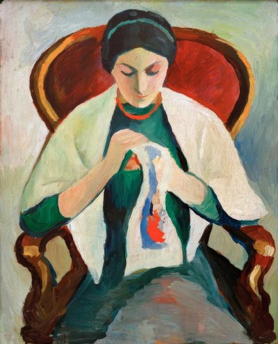 Woman Embroidering in the Armchair: Portrait of the Artist