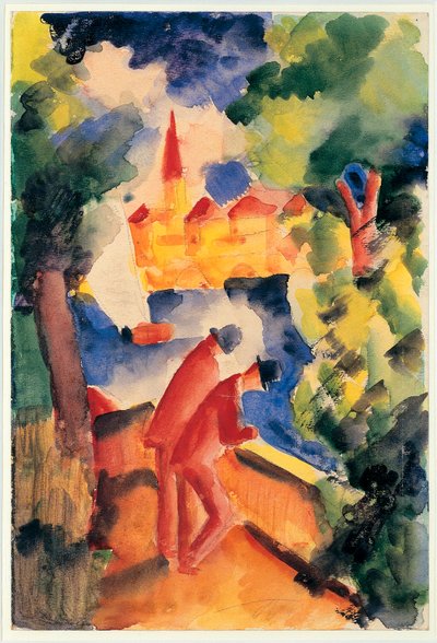 Two Men Arm on the Railing Overlooking a Lake by August Macke
