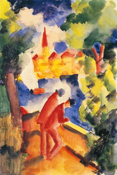 Two Men Arm on the Railing Overlooking a Lake by August Macke