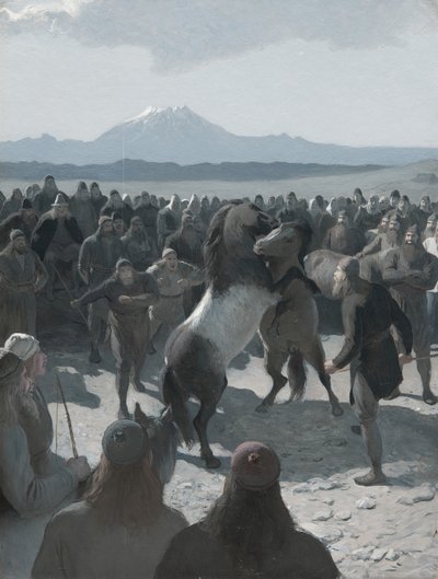 The Story of Burnt Njáll: The Horse-Fight at Hlíðarendi, 1880s by August Malmström