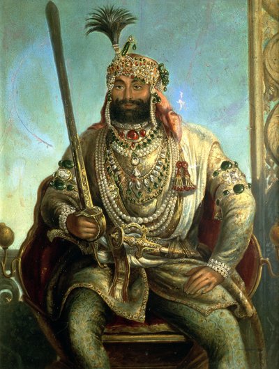Portrait of Maharaja Sher Singh, In Regal Dress by August Theodor Schoefft