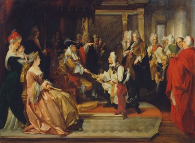 Emperor Charles VI Hands Over the Sword of Honor to Prince Eugene After the Battle of Belgrade, 1865 by August Wenzel Mantler