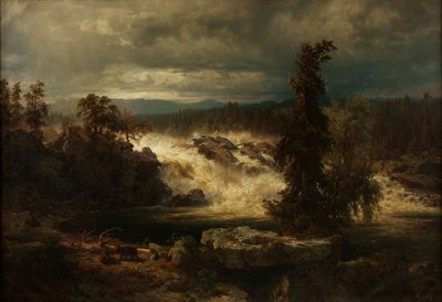 The Labro Falls near Kongsberg in Norway by August Wilhelm Leu
