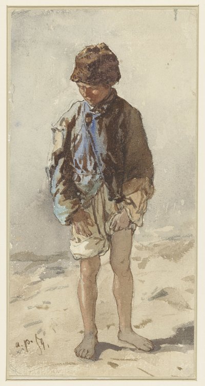 Hungarian Boy, Standing and Facing Forward, Barefoot and Wearing a Fur Hat by August Xaver Carl von Pettenkofen