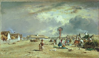 The Market at Szolnol, Hungary by August Xaver Karl von Pettenkofen