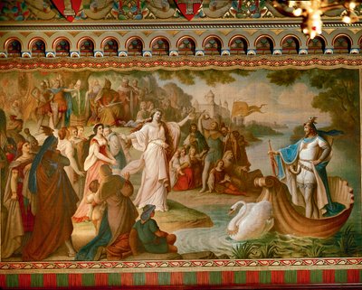 The Arrival of Lohengrin in Antwerp, from the Lohengrin Saga, Salon by August von Heckel