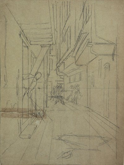 Perspective Sketch for "Street Fight in a Venetian Alley" by August von Pettenkofen