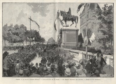 Paris - Speech by Mr. Darlot during the inauguration on 15 July 1888 at the Hotel de Ville de Paris of the statue of Etienne Marcel (drawing by Gerardin in The Illustrous World) by Auguste (after) Gerardin