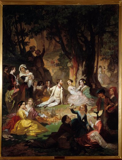 Tasting Champetre. Scene of picnic in bourgeois society by Auguste Barthelemy Glaize