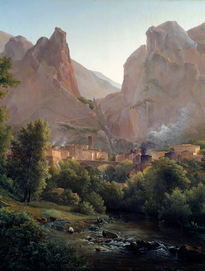 The Village of Moustiers Sainte Marie (Detail) by Auguste Bec
