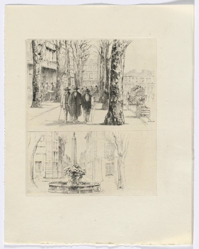 Frédéric Mistral: Memoirs and Stories by Frédéric Mistral: city street scene/fountain (insert after p. 120) by Auguste Brouet