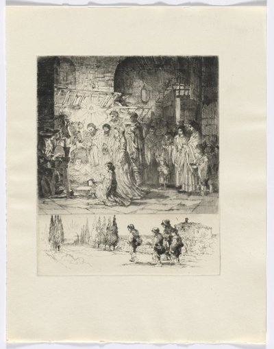 Frédéric Mistral: Mémoires et Recits by Frédéric Mistral: nativity/ figures walking on a road (insert after p. 32) by Auguste Brouet