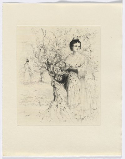 Frédéric Mistral: Memoirs and Stories by Frédéric Mistral: woman outside with a basket of flowers (insert after p. 192) by Auguste Brouet