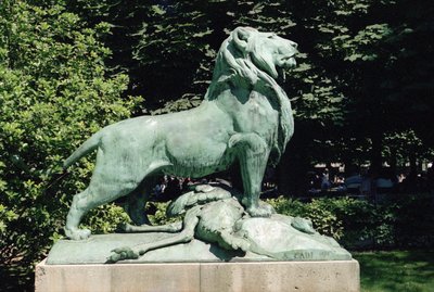 Nubian lion and his prey, 1870 (bronze) by Auguste Cain