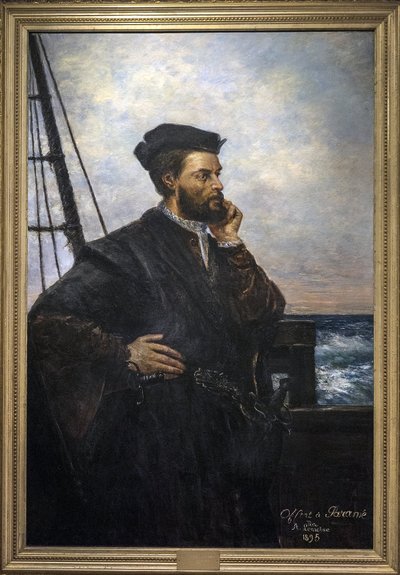 Portrait of Jacques Cartier (1491-1557), French navigator and explorer. Painting by Auguste Lemoine 1848-1909 - 1895 SAINT MALO museum of history by Auguste Charles Lemoine