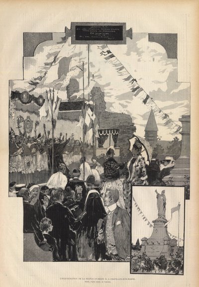 Inauguration of the Statue of Pope Urban II in Chatillon-sur-Marne on 21 July 1887. Drawing by Auguste Francois Marie Gorguet (1862-1927), in Paris illustrious of 1887 by Auguste Francois Gorguet