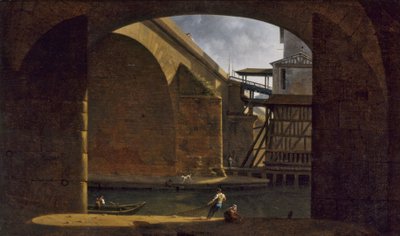 Le Pont et la Pompe Notre-Dame, vus de la voûte du quai de Gesvres, en 1816 by Auguste Jacques Regnier