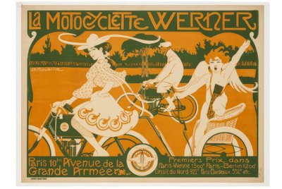 The Werner Motorcycle. Paris 10 Avenue de la Grande Armée. 1st Prize in Paris-Vienna 1500 km, Paris-Berlin 1200 km by Auguste Jean Baptiste Roubille