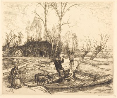 In the Deluged Marsh - The Shepherd by Auguste Lepere