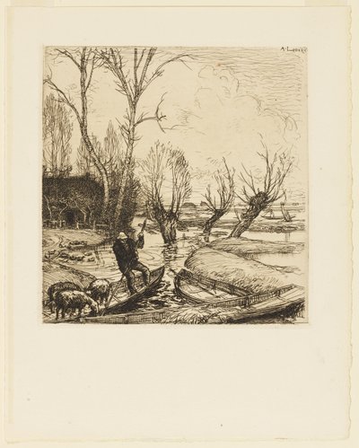 In the Deluged Marsh - The Shepherd by Auguste Lepere