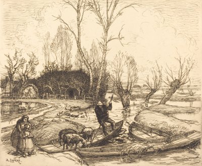 In the Deluged Marsh - The Shepherd by Auguste Lepere